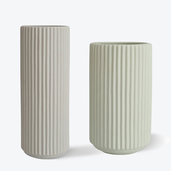 White Vertical Striped Ceramic Vase-1