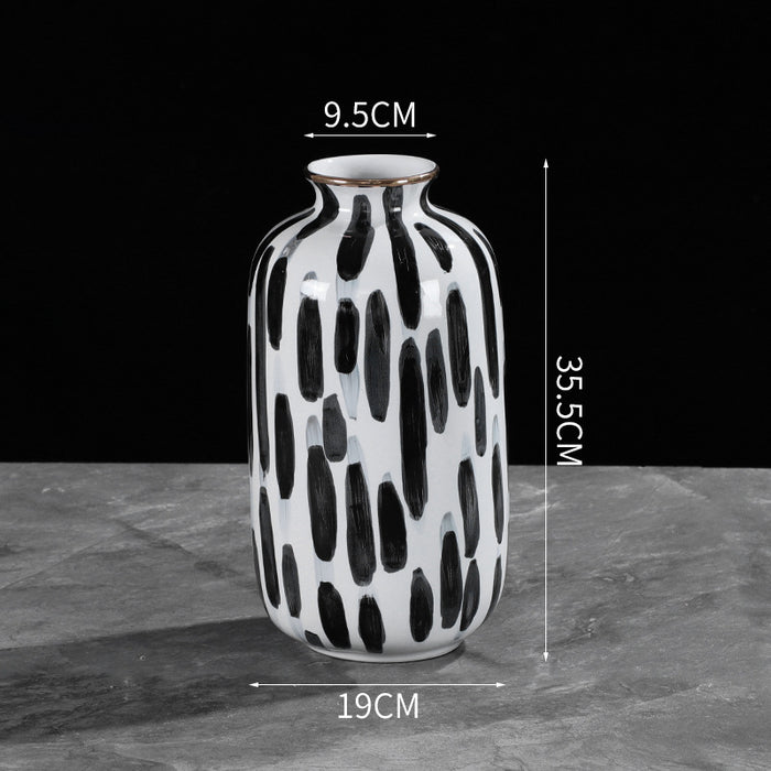 Black and White Dotted Line Porcelain Vase-4