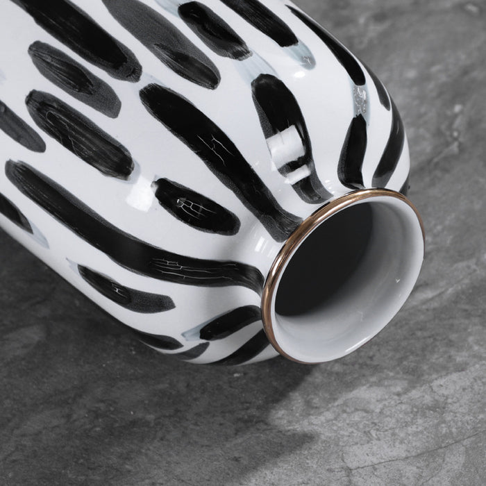 Black and White Dotted Line Porcelain Vase-5