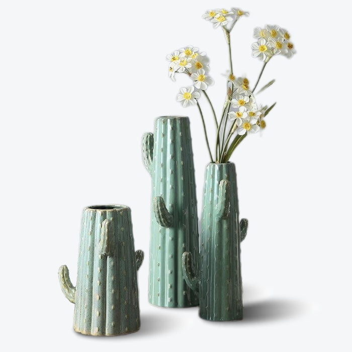 Green Glaze Cactus Ceramic Vase-1