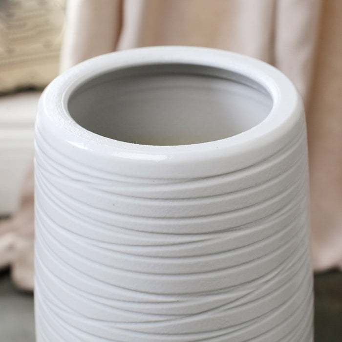 White Modern Horizontal Striped Floor Vase-5