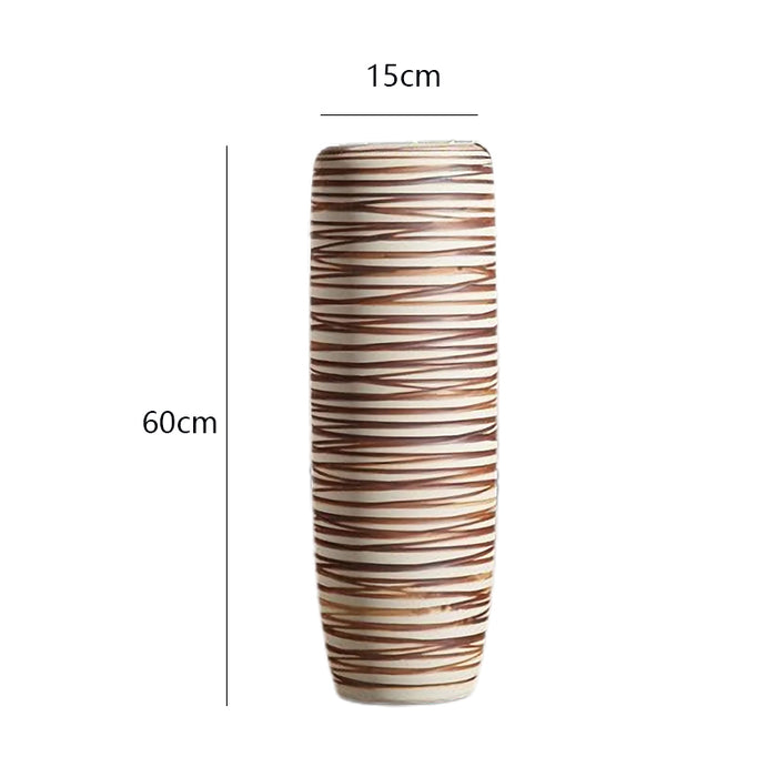 Brown Horizontal Striped Ceramic Floor Vase-5