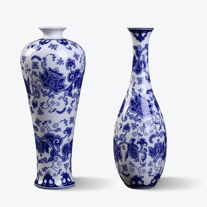 Blue Flower Chinoiserie Ceramic Table Vase-1
