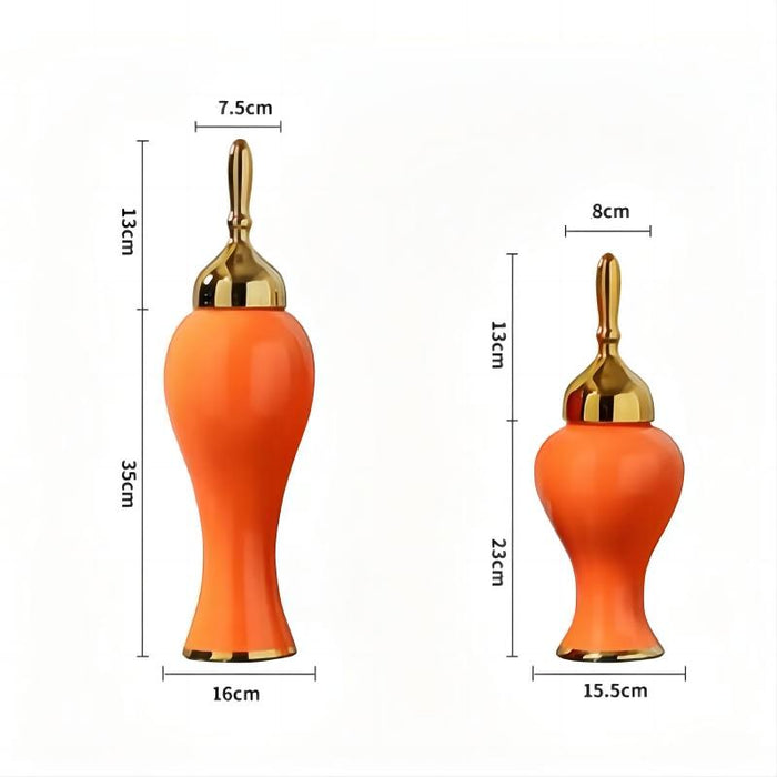 Orange Ginger Jar with Gold Lid-8