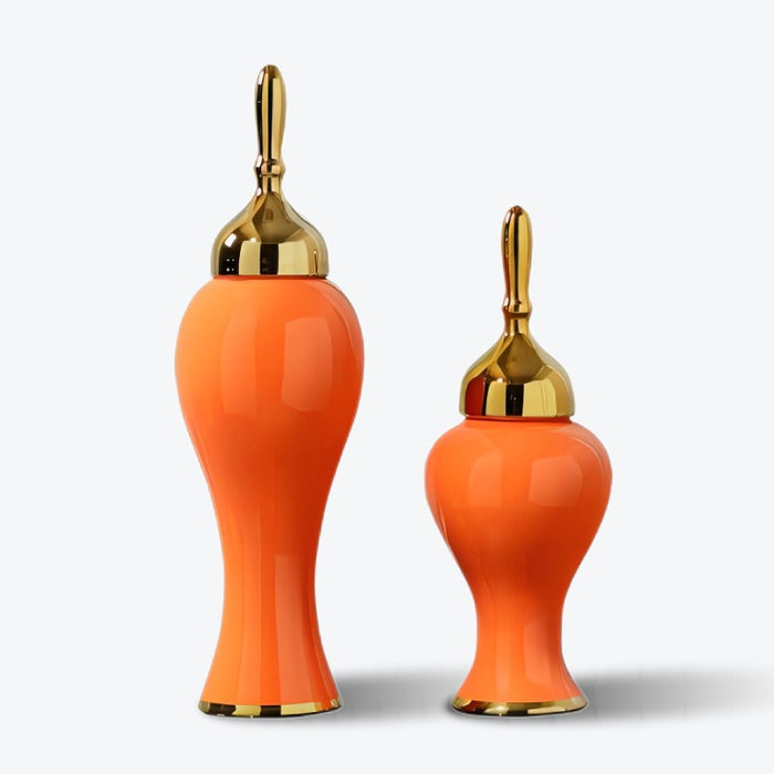 Orange Ginger Jar with Gold Lid-1