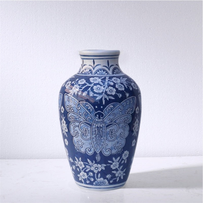Blue Flower Chinoiserie Porcelain Vase-2