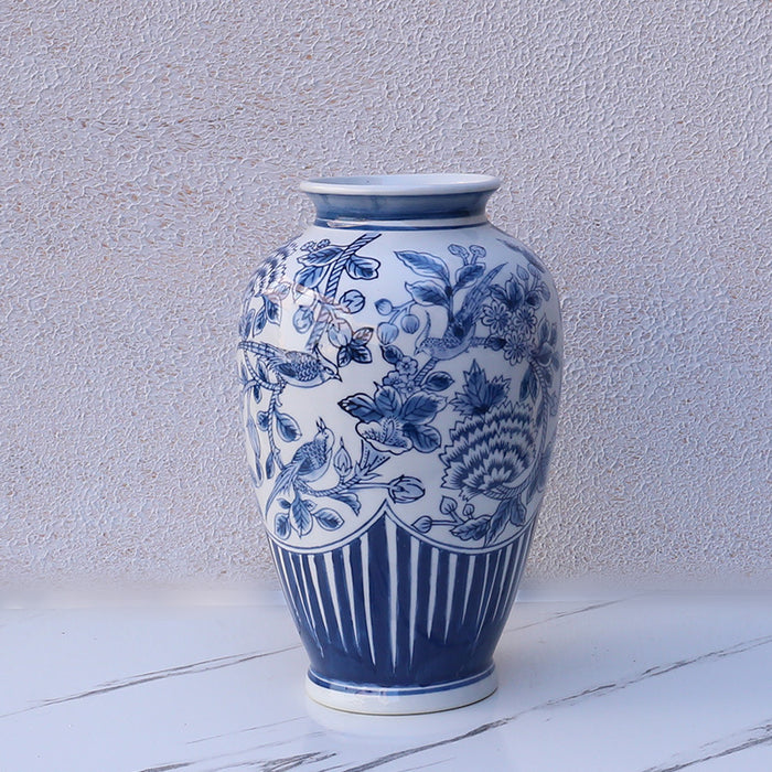 Blue Flower Chinoiserie Porcelain Vase-3