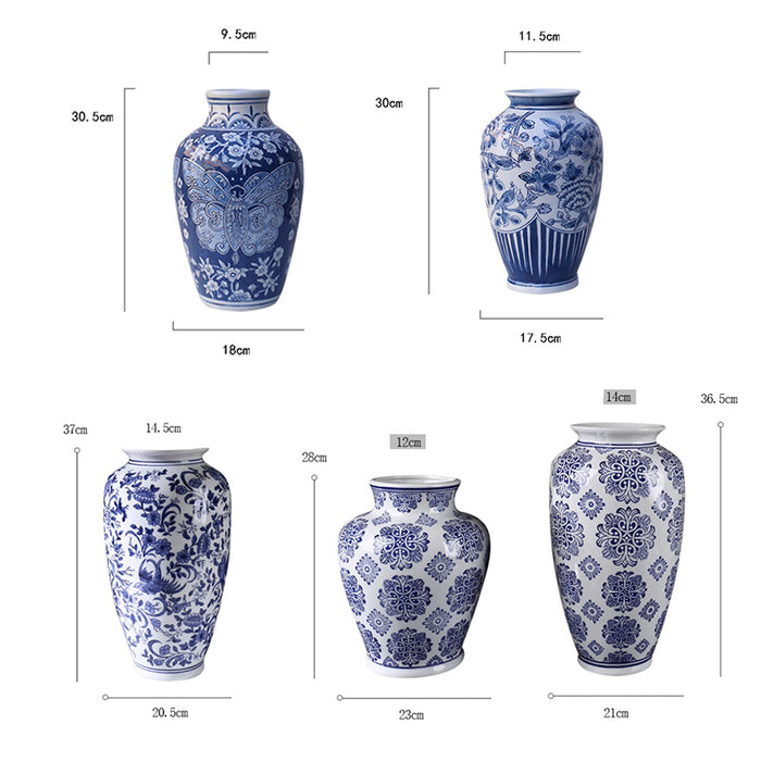 Blue Flower Chinoiserie Porcelain Vase-11