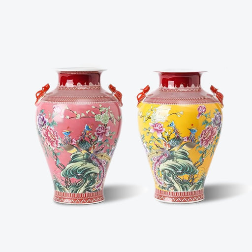 Amphora Flower and Bird Chinoiserie Porcelain Vase-1