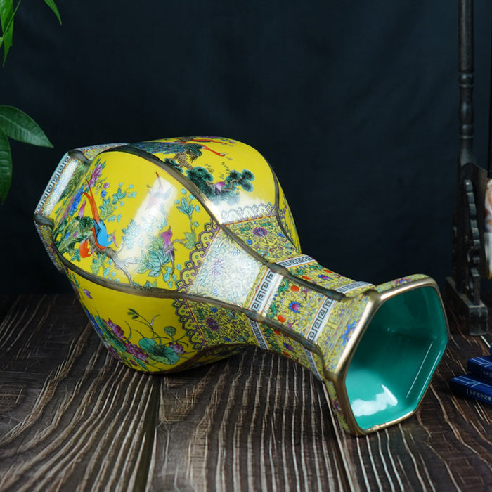Hand-Painted Flower and Bird Enamel Vase-4