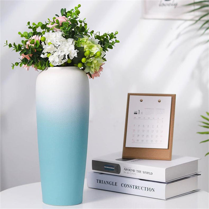 Large White and Blue Gradient Matte Ceramic Vase-3