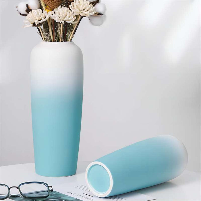 Large White and Blue Gradient Matte Ceramic Vase-4