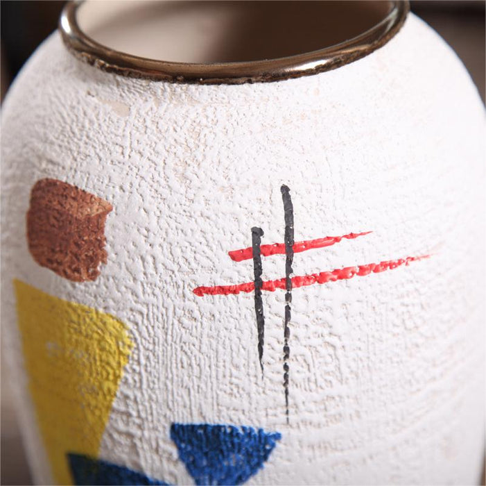White Geometric Abstract Art Ceramic Vase-3