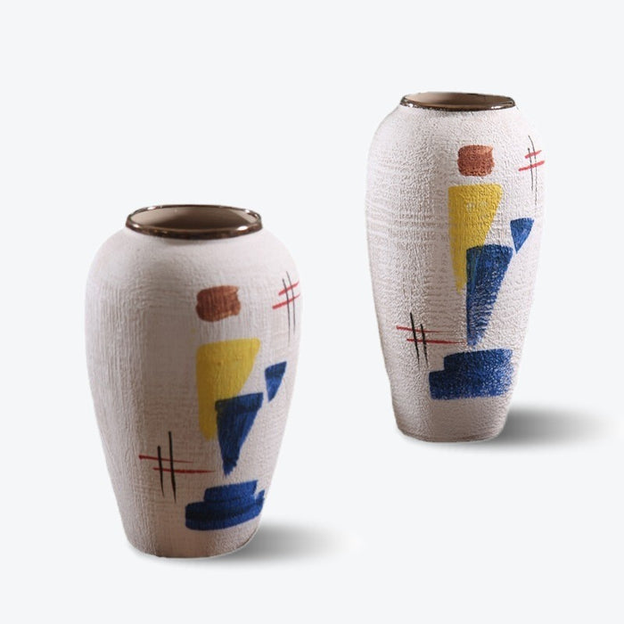 White Geometric Abstract Art Ceramic Vase-1