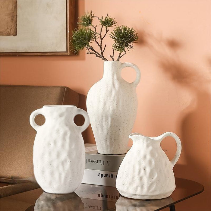 Nordic Frosted Matte Dot Ceramic Vase with Handle-3