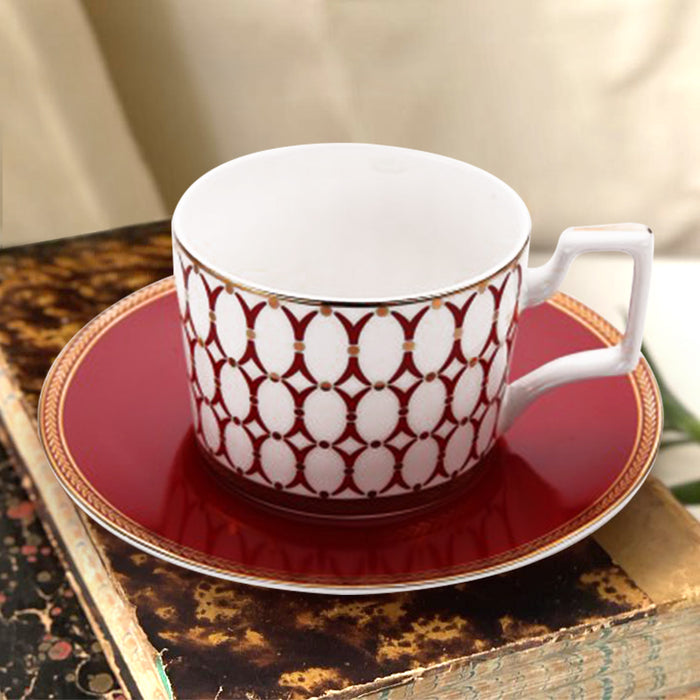 Red Modern Bone China Dinnerset with Coffee Cup,Dinner Plate-5