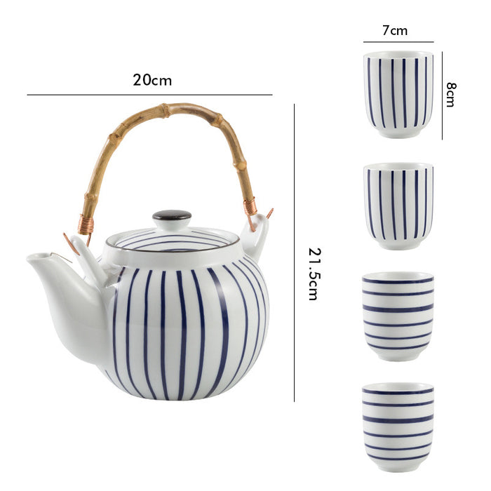 Japanese Striped Ceramic Tea Set-4