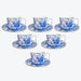 Chinese Blue Flower and Peacock Ceramic Cup and Saucer Set of 6-1