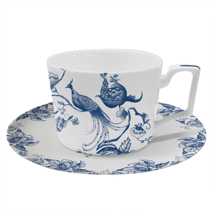 Chinese Blue Flower and Peacock Ceramic Cup and Saucer Set of 6-6