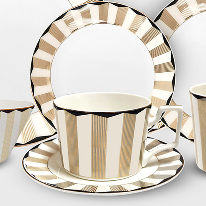 Wide Gold Stripes Bone China Coffee Cup Set of 6-3