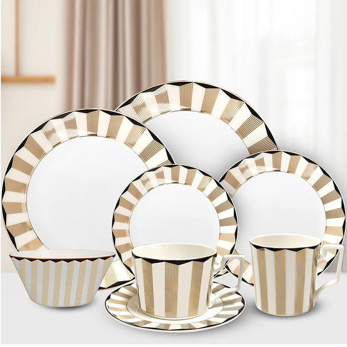 Wide Gold Stripes Bone China Coffee Cup Set of 6-4