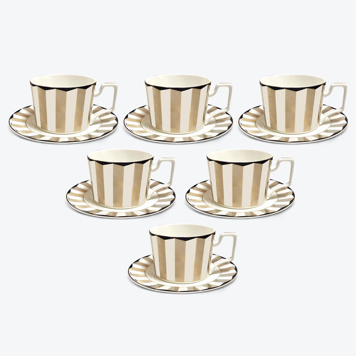 Wide Gold Stripes Bone China Coffee Cup Set of 6-1