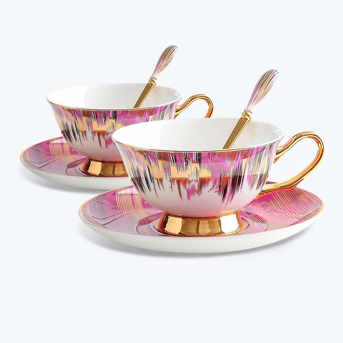Royal Auroral Design Bone China Coffee Cup and Saucer Set of 2-4