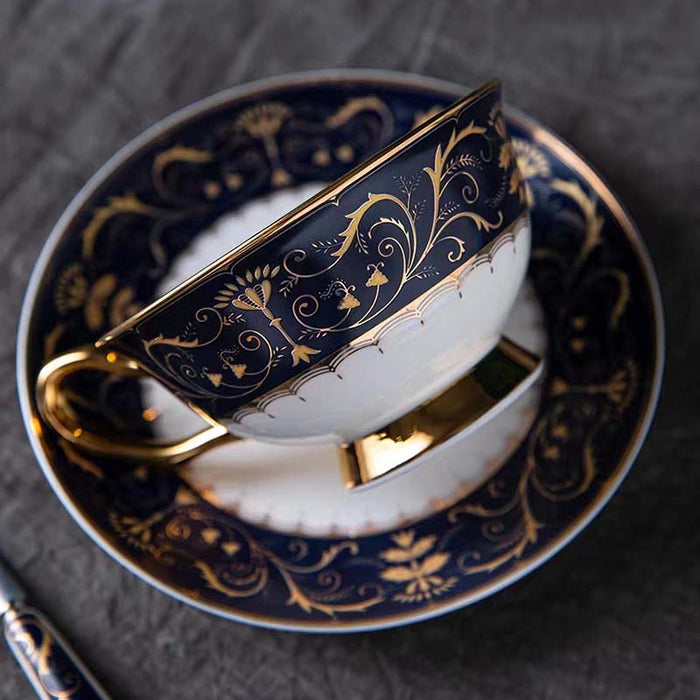 Black Golden Rim Bone China Coffee Cup and Saucer Set of 6-3