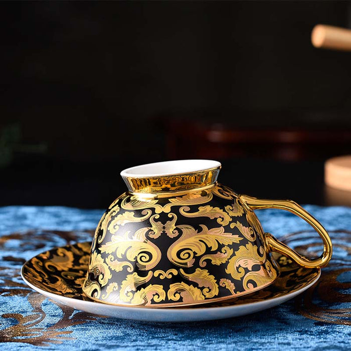 Golden Turkish Style Bone China Coffee Cup and Saucer Set-3