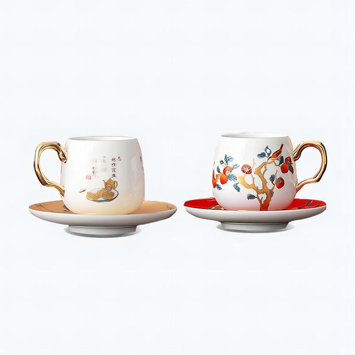 Golden Rim Persimmon Coffee Cup and Saucer Set of 2-1