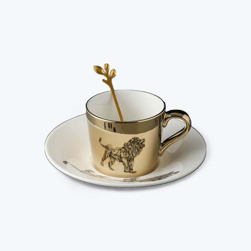 Golden Wildlife Animal Pattern Ceramic Coffee Cup and Saucer Set-1