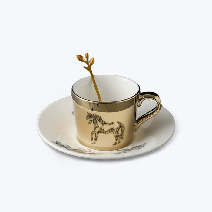 Golden Wildlife Animal Pattern Ceramic Coffee Cup and Saucer Set-3