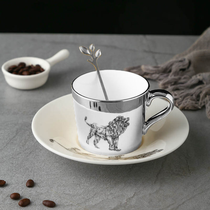 Silver Wildlife Animal Pattern Ceramic Coffee Cup and Saucer Set-2