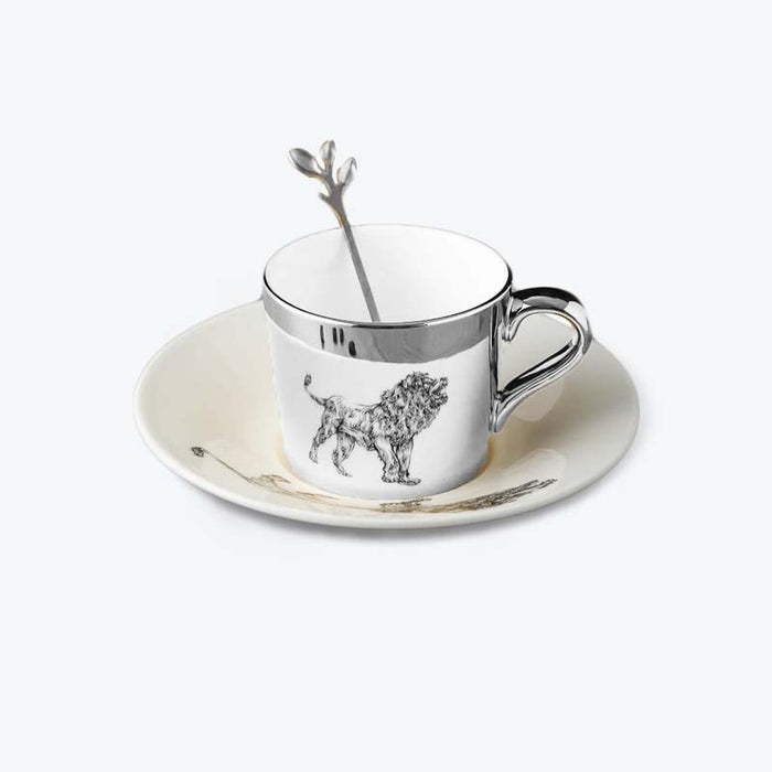 Silver Wildlife Animal Pattern Ceramic Coffee Cup and Saucer Set-1