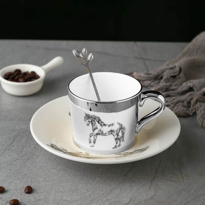 Silver Wildlife Animal Pattern Ceramic Coffee Cup and Saucer Set-4