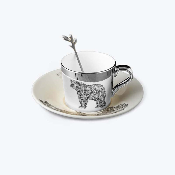 Silver Wildlife Animal Pattern Ceramic Coffee Cup and Saucer Set-5