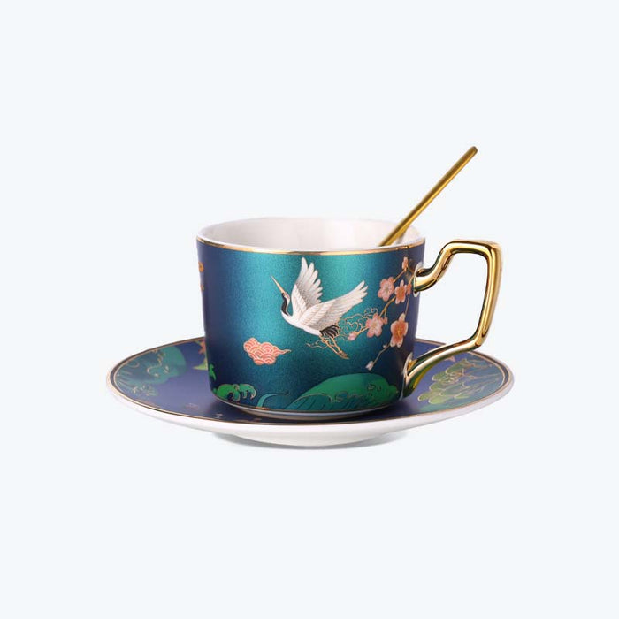Golden Rim Animal Pattern Ceramic Coffee Cup Set-3