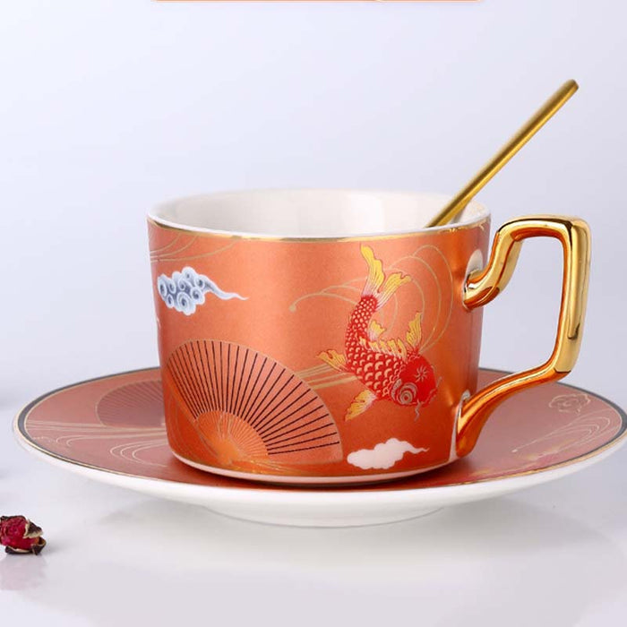 Golden Rim Animal Pattern Ceramic Coffee Cup Set-11