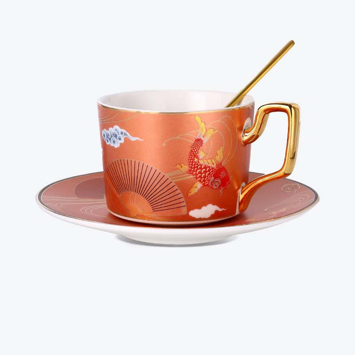 Golden Rim Animal Pattern Ceramic Coffee Cup Set-10