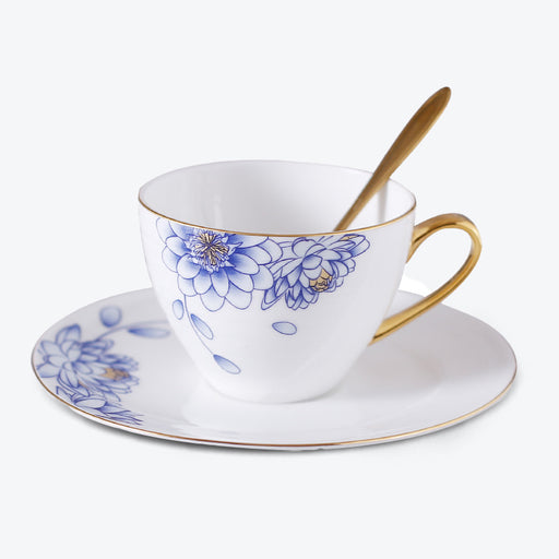 Blue Iris Bone China Coffee Cup and Saucer Set-1
