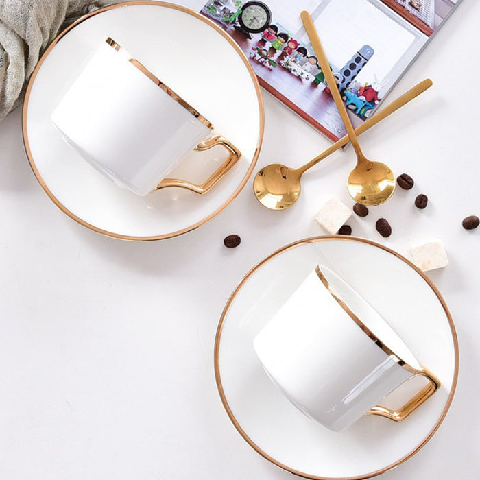 Gold Handle Bone China Coffee Cup and Saucer Set-4