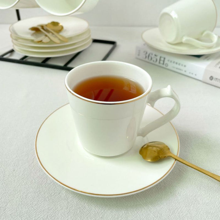 Elegant Golden Rim Bone China Coffee Cup and Saucer Set of 6-3