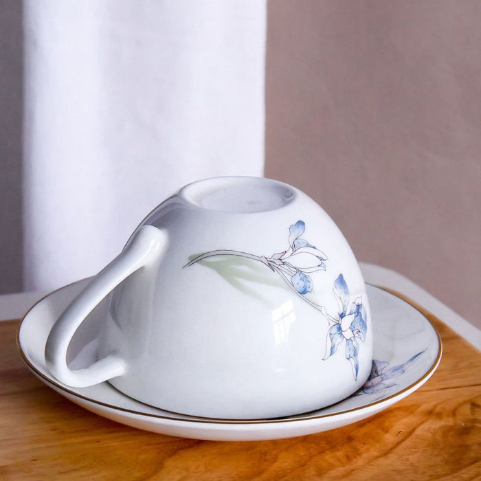 Blue Iris Golden Rim Bone China Tea Cup Set-3