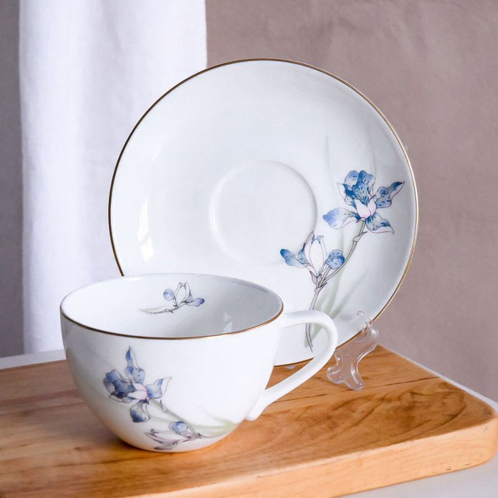 Blue Iris Golden Rim Bone China Tea Cup Set-5