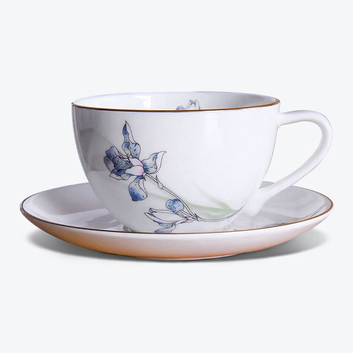 Blue Iris Golden Rim Bone China Tea Cup Set-1