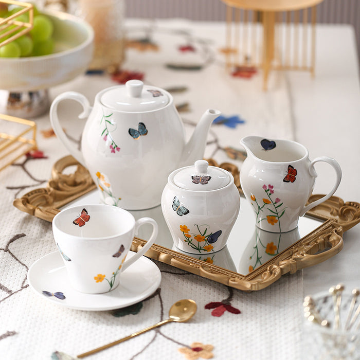 English Butterfly Flower Ceramic Tea Set-2