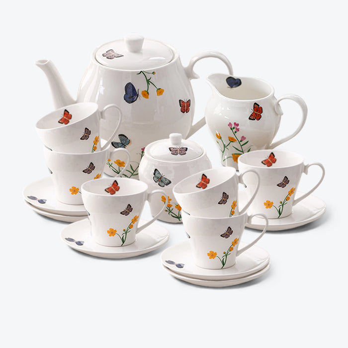 English Butterfly Flower Ceramic Tea Set-1