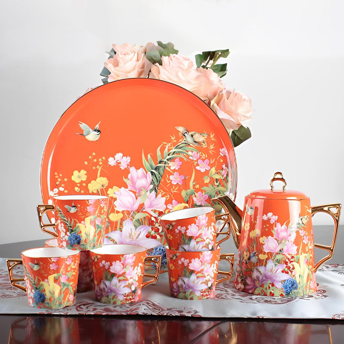 English Flower Bird Plant Ceramic Tea Set-8