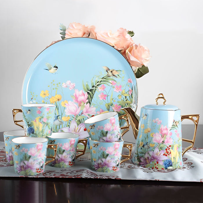 English Flower Bird Plant Ceramic Tea Set-10