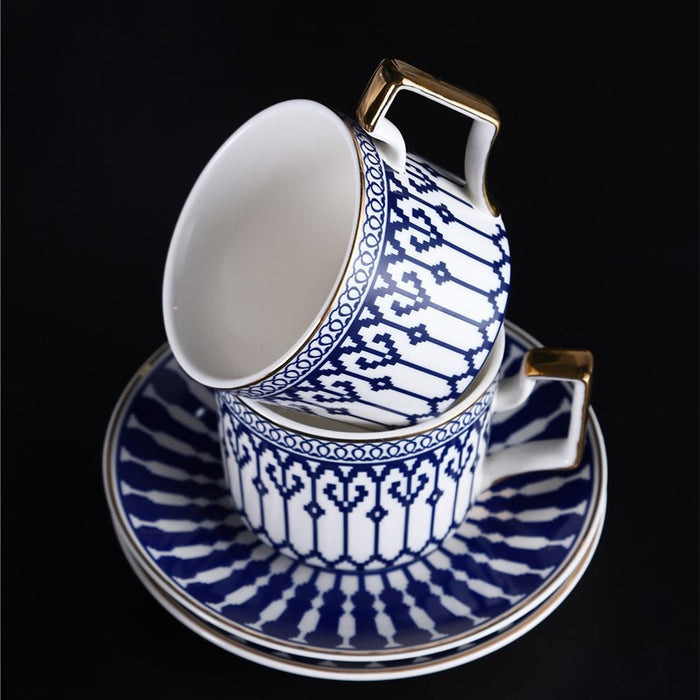 Gold Trim Blue Lined Afternoon Tea Set-5